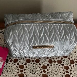 NWT-Vince Camuto Metallic Silver Quilted Cosmetic Case